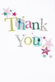 There's a gentle, uplifting spirit woven into every detail of this thank you card, as if each facet were shaped to brighten the recipient's soul. The phrase 'Thank You' materialises in joyful, colourful typography-shimmering with silver, glowing with green, yellow, and blue, each letter uniquely patterned with polka dots or dainty stitches that evoke the artistry of handmade craft. Around the message, playful stars of teal, rose, and a hint of metallic silver float freely, lending an air of celebration reminiscent of the cheerful gatherings around New Southgate's local scenes. The crisp white background grants every colour and sparkle its own spotlight, creating a feeling of serene spaciousness and understated cheer. Altogether, this card is the very picture of heartfelt gratitude: whimsical yet sincere, perfectly matched to accompany a fresh bouquet and express kindness. It's the kind of gesture that, much like the diverse community spirit here in New Southgate, leaves an impression of genuine, shimmering appreciation.